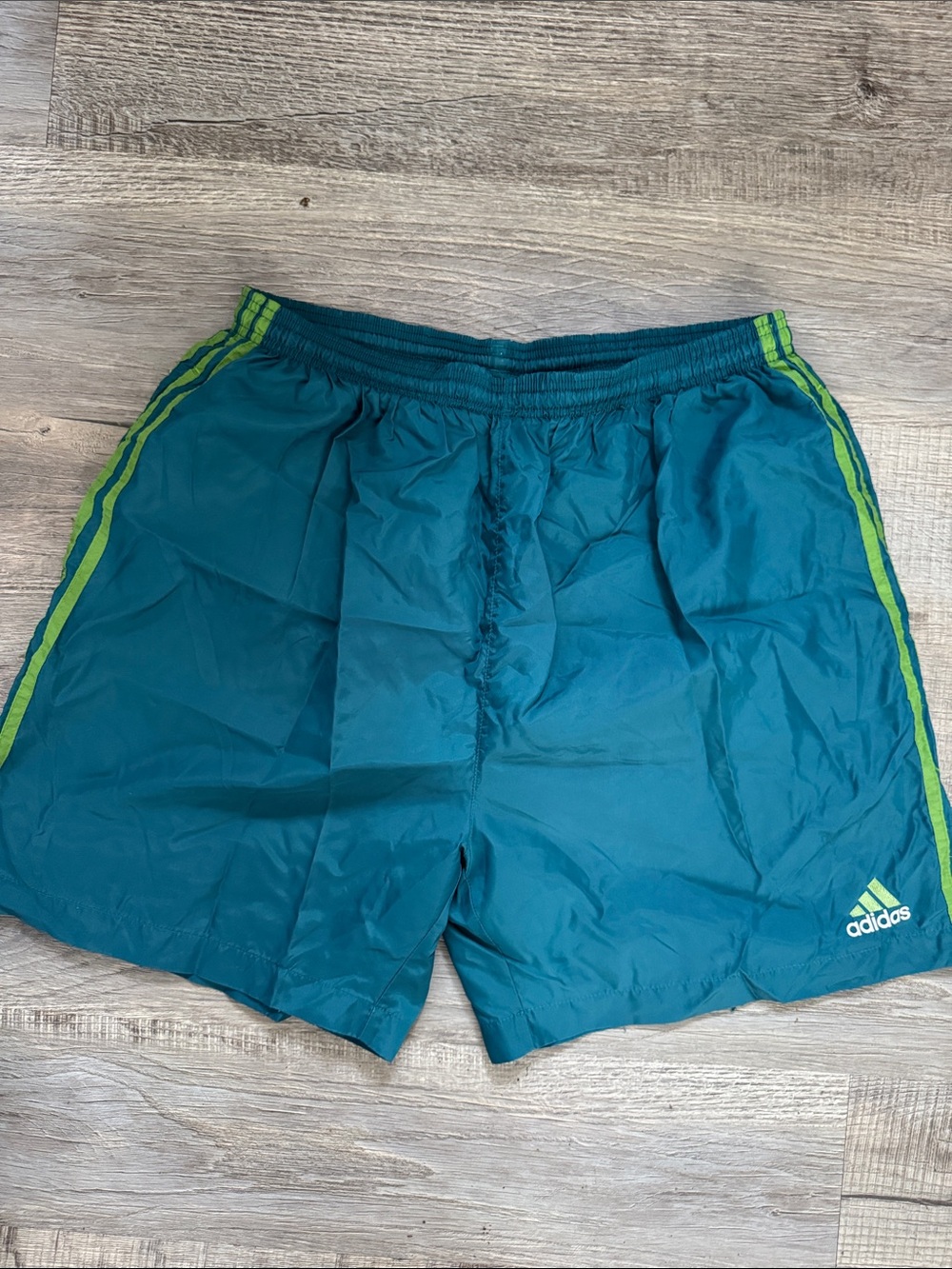 Adidas y2k Teal Athletic Shorts with Lime Stripe